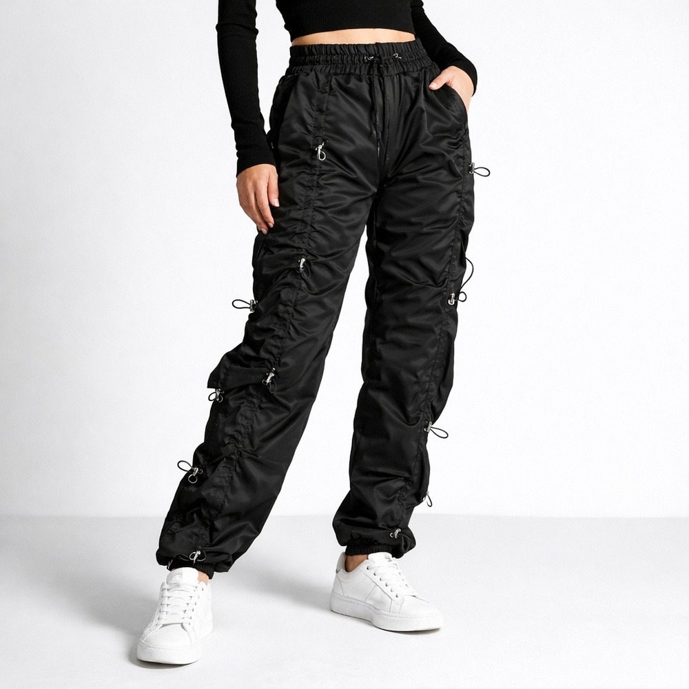 Maniere De Voir Black Ruched Cargo Pants Y2K Techwear Utility Streetwear M